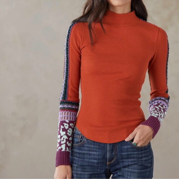 Free People Switch It Up Cuff White Waffle Thermal Crochet Long Sleeve Top boho - Picture 1 of 14